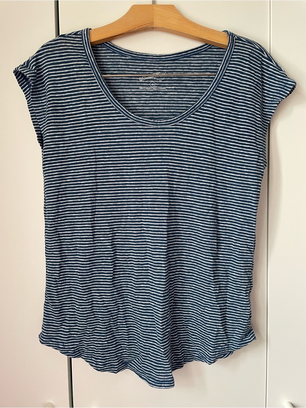 Universal Thread Blue and White Striped Scoop Neck Tee